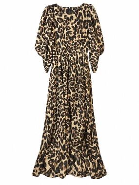 Leopard Print Maxi Dress - Black & Tan